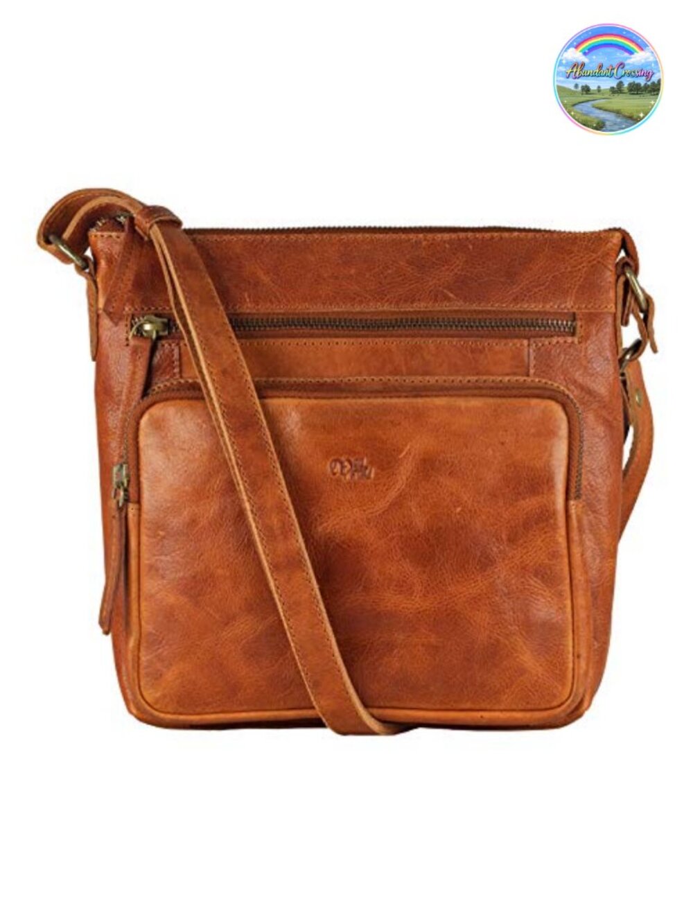 Genuine Leather Crossbody Bag RFID 8 Card Slots Fits iPad Mini Adjustable